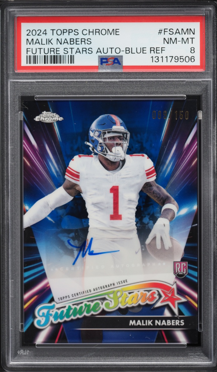 2024 Topps Chrome Future Stars Blue Refractor Malik Nabers ROOKIE AUTO /150 #FSA-MN PSA 8 NM-MT