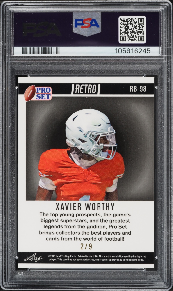 2023 Leaf Pro Set Metal Retro Silver Mojo Xavier Worthy ROOKIE /9 #RB-98 PSA 9 MINT