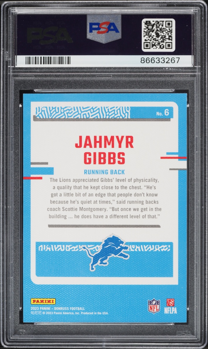 2023 Donruss Portrait Jahmyr Gibbs ROOKIE #6 PSA 9 MINT