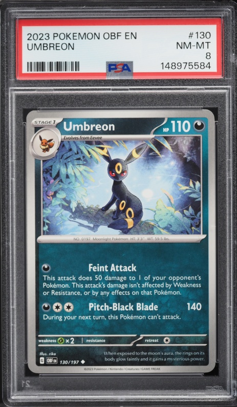 2023 Pokemon Scarlet & Violet Obsidian Flames Umbreon #130 PSA 8 NM-MT