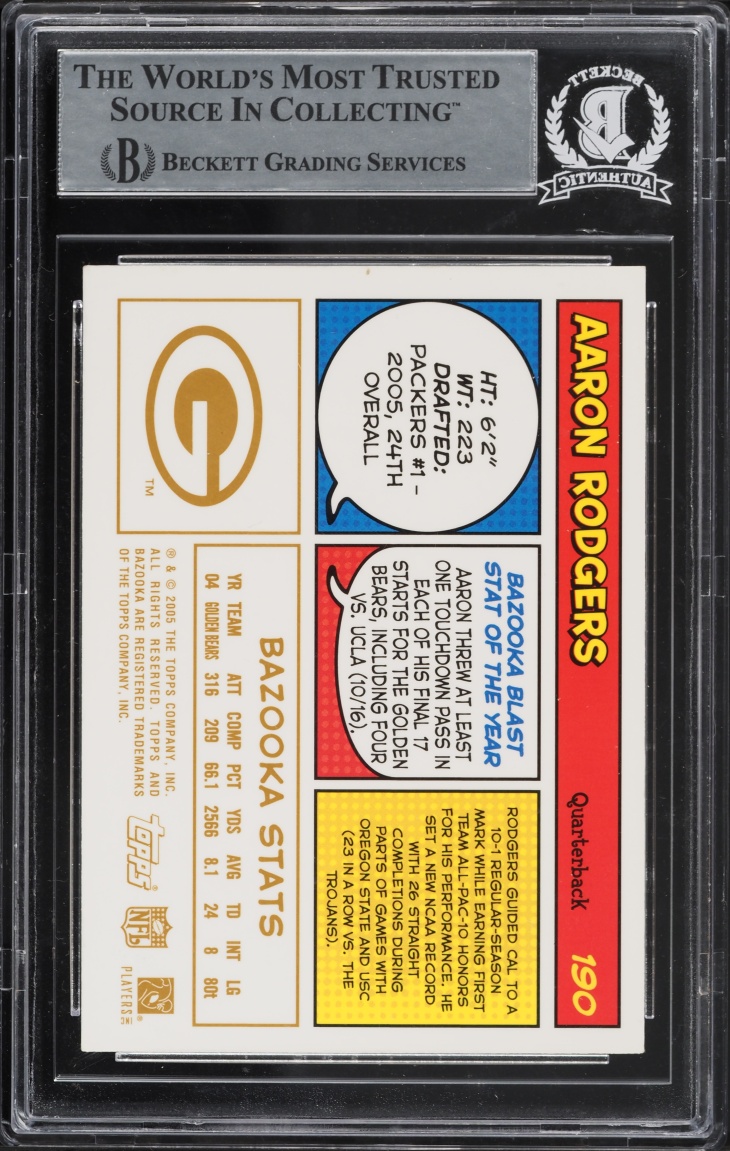 2005 Bazooka Gold Aaron Rodgers ROOKIE AUTO #190 BGS AUTH