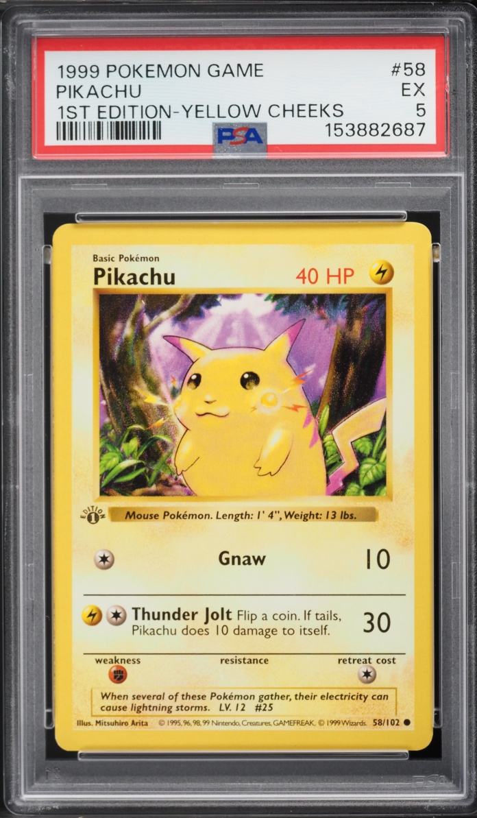1999 Pokemon Base Set Shadowless 1st Edition Yellow Cheeks Pikachu #58 PSA 5 EX