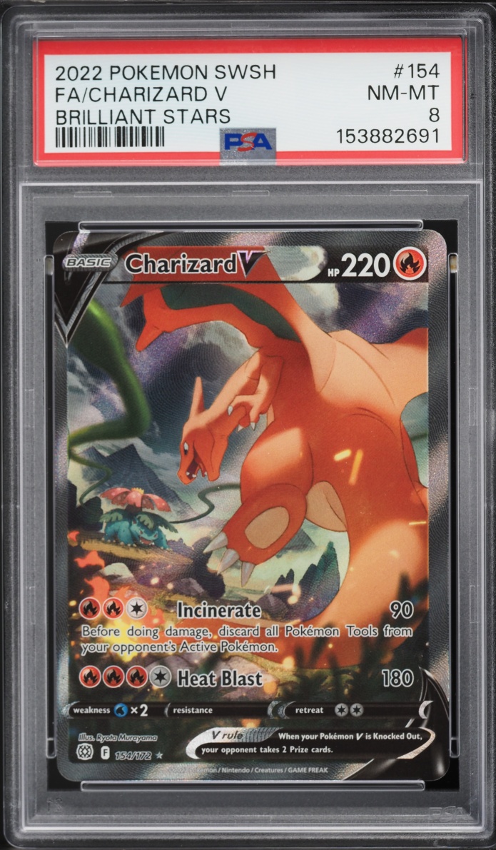 2022 Pokemon Sword & Shield Brilliant Stars Alt Art Charizard V #154 PSA 8 NM-MT