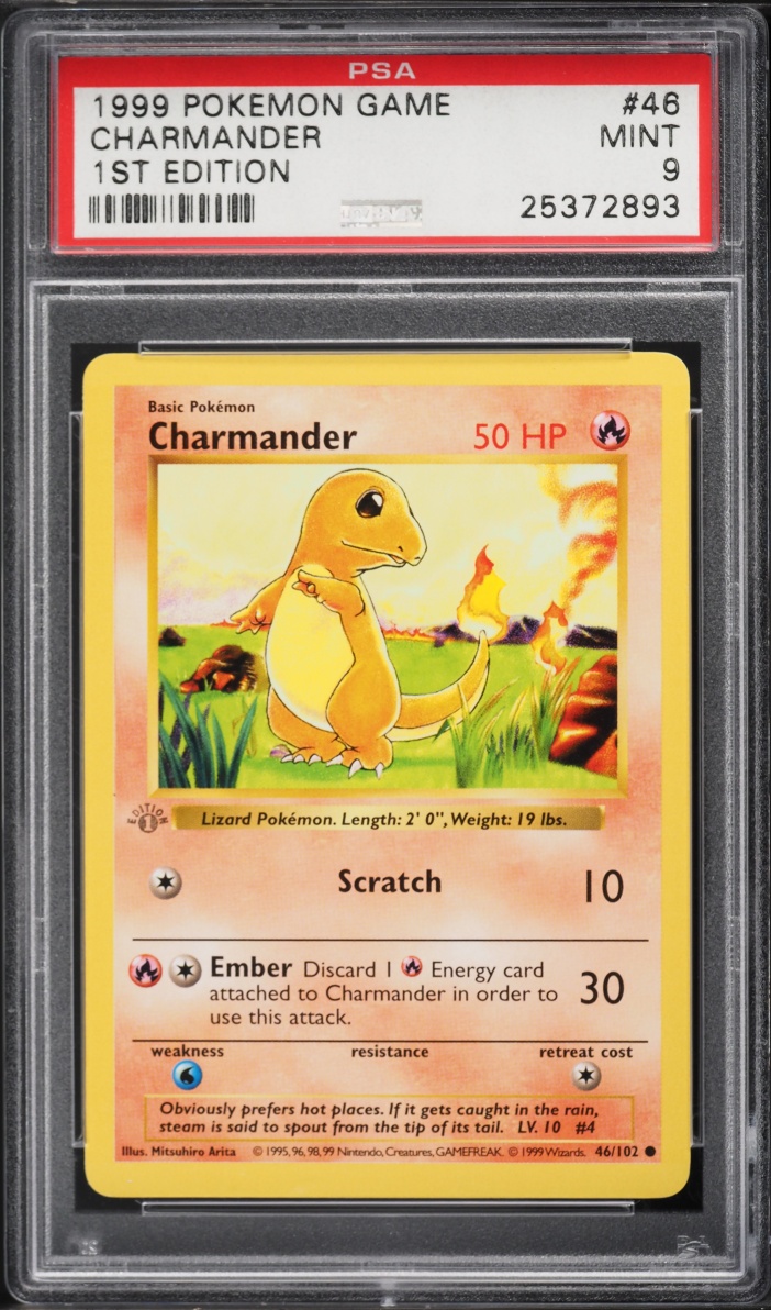 1999 Pokemon Base Set Shadowless 1st Edition Charmander #46 PSA 9 MINT