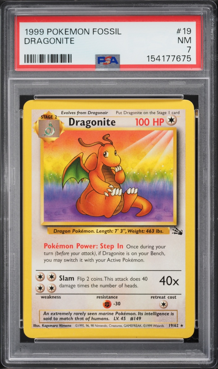 1999 Pokemon Fossil Dragonite #19 PSA 7 NRMT
