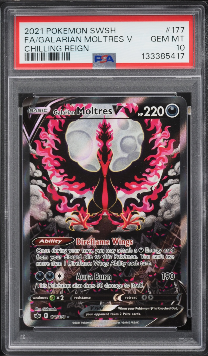 2021 Pokemon Sword & Shield Chilling Reign Alt Art Galarian Moltres V #177 PSA 10 GEM MINT