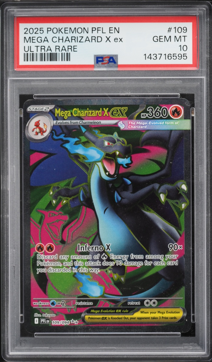 2025 Pokemon Mega Evolution Phantasmal Flames Full Art Mega Charizard X EX #109 PSA 10 GEM MINT