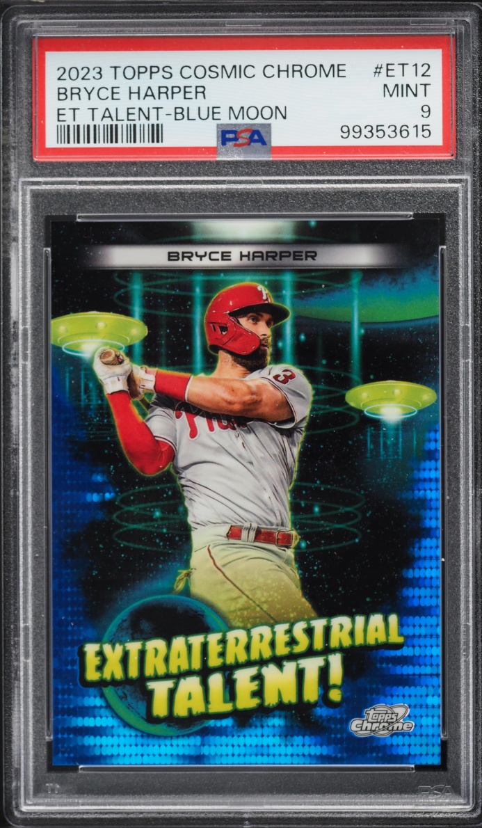 2023 Topps Chrome Cosmic Extraterrestrial Talent Et Blue Moon Refractor Bryce Harper /99 PSA 9