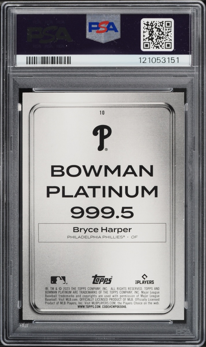 2023 Bowman Platinum Bar Bryce Harper /75 #10 PSA 9 MINT