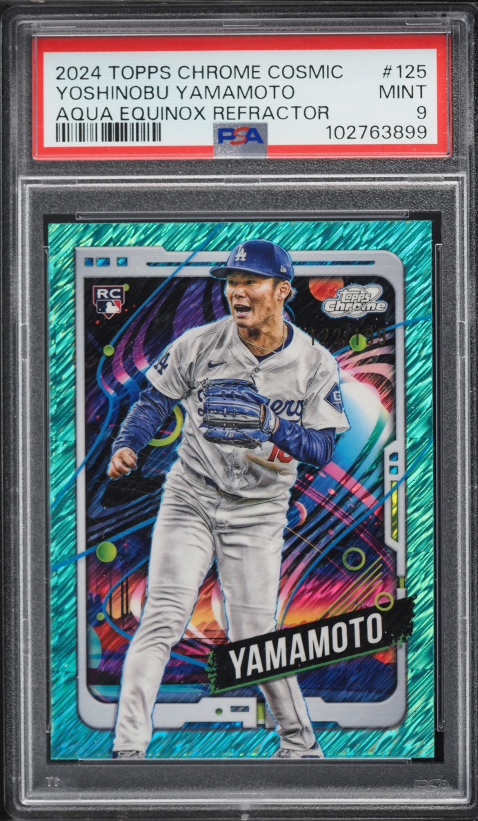 2024 Topps Chrome Cosmic Aqua Equinox Yoshinobu Yamamoto ROOKIE /199 PSA 9 MINT