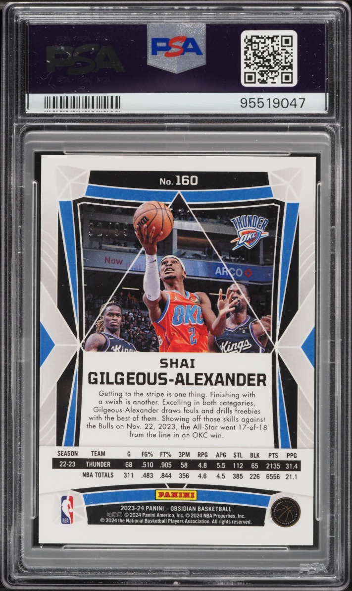 2023 Obsidian Electric Etch Orange Flood Shai Gilgeous-Alexander /99 #160 PSA 9 MINT