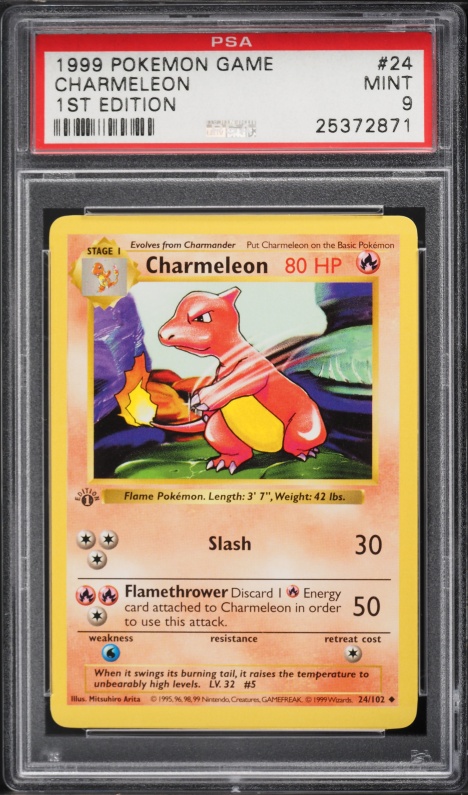 1999 Pokemon Base Set Shadowless 1st Edition Charmeleon #24 PSA 9 MINT