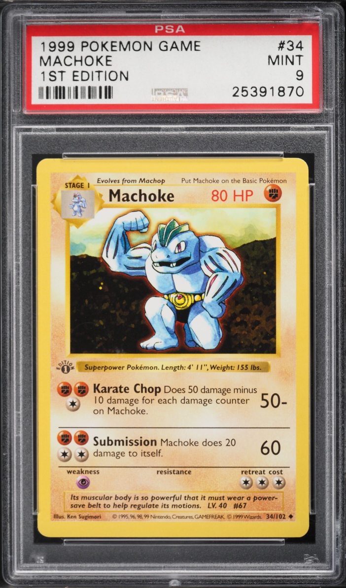 1999 Pokemon Base Set Shadowless 1st Edition Machoke #34 PSA 9 MINT