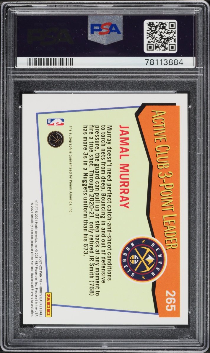 2021 Panini NBA Hoops Premium Box Set Jamal Murray AUTO /10 #265 PSA 10 GEM MINT
