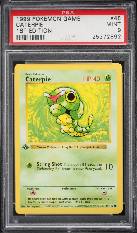 1999 Pokemon Base Set Shadowless 1st Edition Caterpie #45 PSA 9