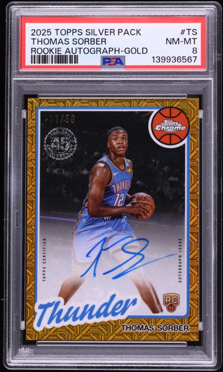 2025 Topps Chrome Silver Pack '80 Gold Thomas Sorber ROOKIE AUTO /50 #TS PSA 8 NM-MT