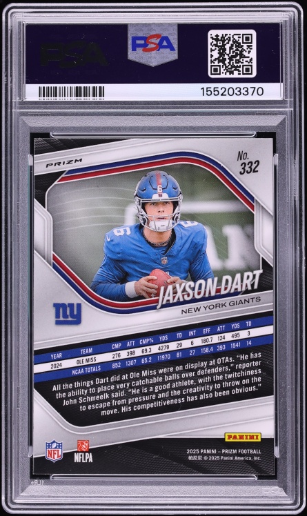 2025 Panini Prizm Silver Jaxson Dart ROOKIE #332 PSA 10 GEM MINT