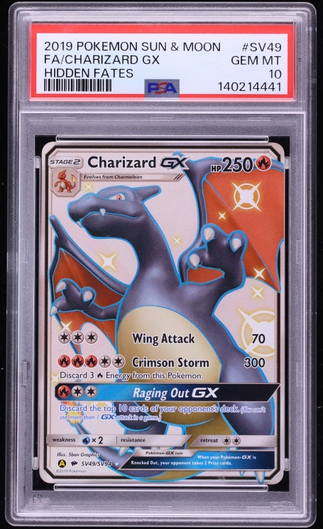 2019 Pokemon Sun & Moon Hidden Fates Shiny Vault Full Art Charizard GX #SV49 PSA 10 GEM MINT