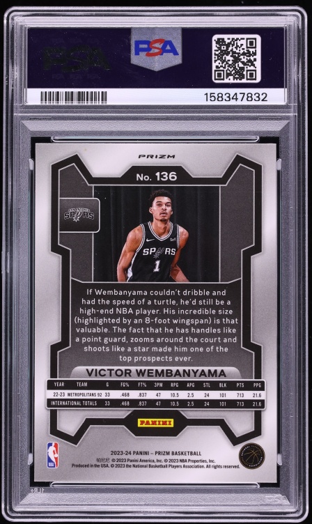 2023 Panini Prizm Silver Victor Wembanyama ROOKIE #136 PSA 9 MINT