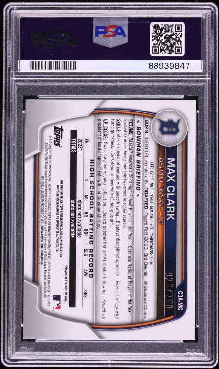 2023 Bowman Chrome Draft Purple Max Clark PROSPECT AUTO /250 #CDAMC PSA 10 GEM MINT