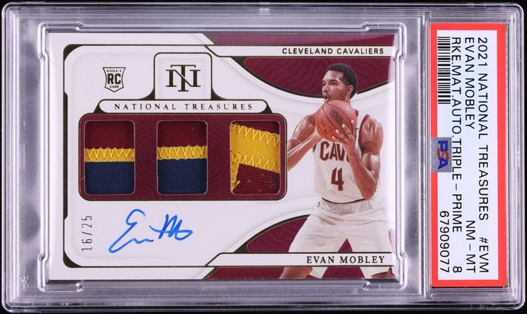 2021 National Treasures Triple Prime Evan Mobley ROOKIE PATCH AUTO /25 #RTM-EVM PSA 8 NM-MT