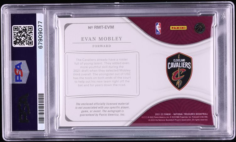 2021 National Treasures Triple Prime Evan Mobley ROOKIE PATCH AUTO /25 #RTM-EVM PSA 8 NM-MT