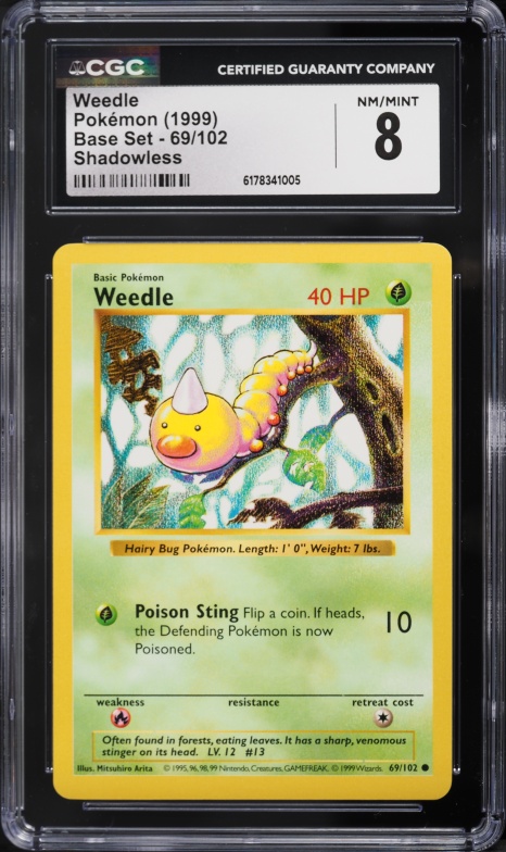 1999 Pokemon Base Set Shadowless Weedle #69 CGC 8 NM-MT