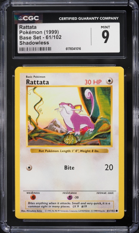 1999 Pokemon Base Set Shadowless Rattata #61 CGC 9 MINT