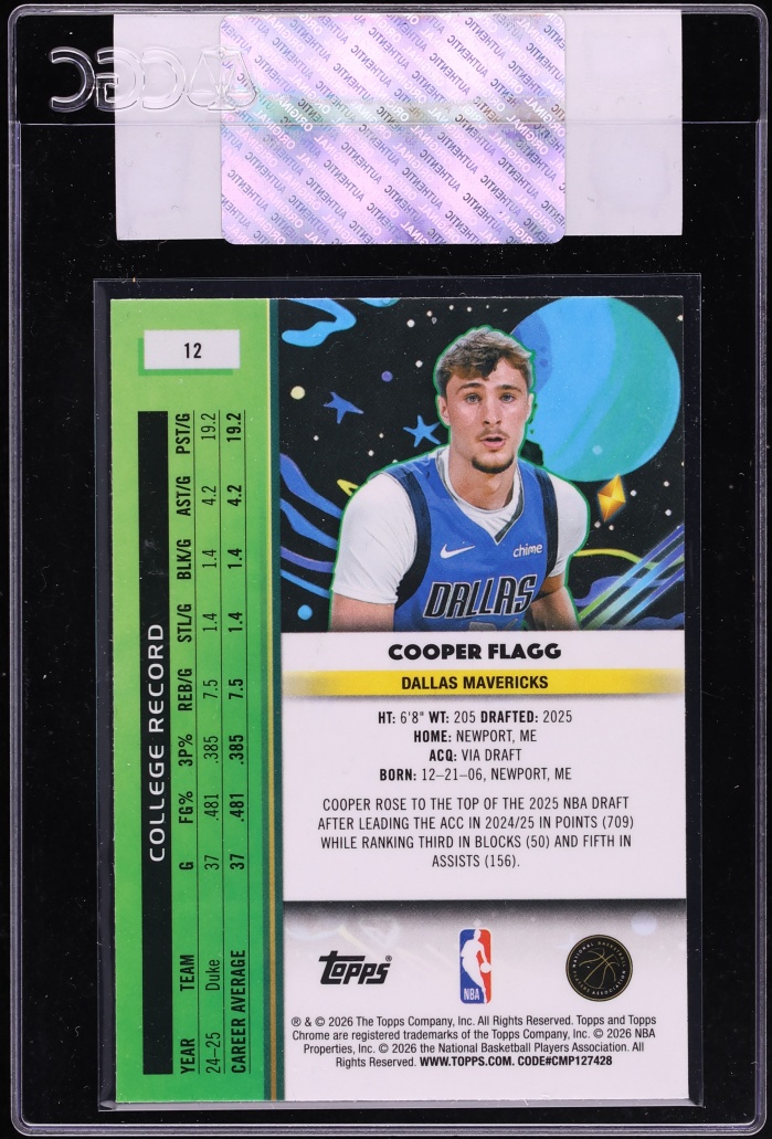 2025 Topps Chrome Cosmic Cooper Flagg ROOKIE #12 CGC AUTH