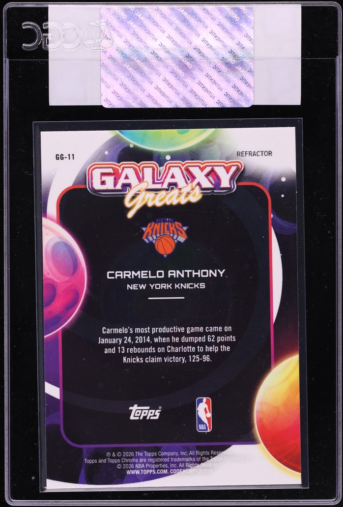 2025 Topps Chrome Cosmic Galaxy Greats Refractor Carmelo Anthony #GG-11 CGC AUTH