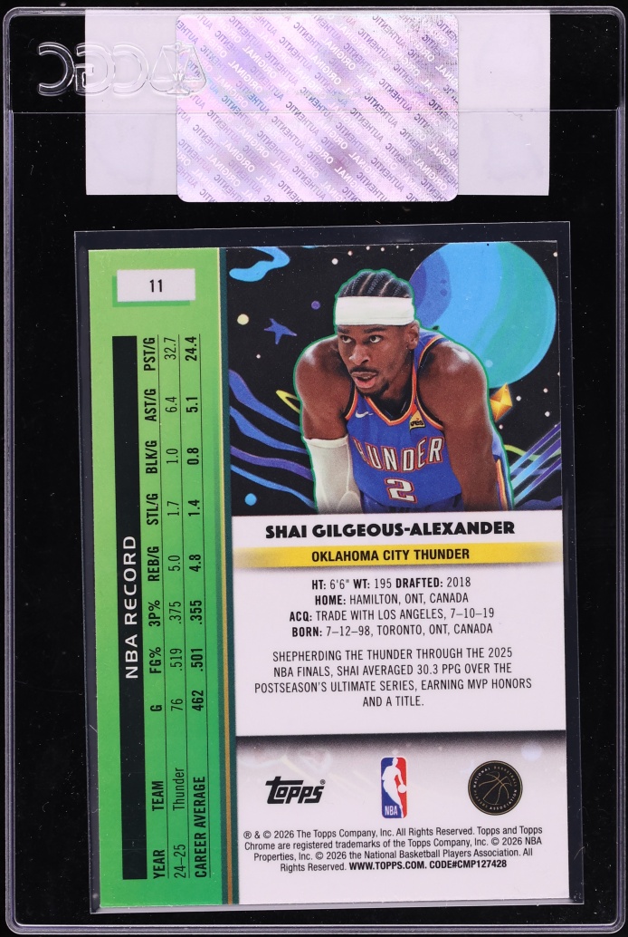 2025 Topps Chrome Cosmic Purple Nebula Refractor Shai Gilgeous-Alexander /150 #11 CGC AUTH