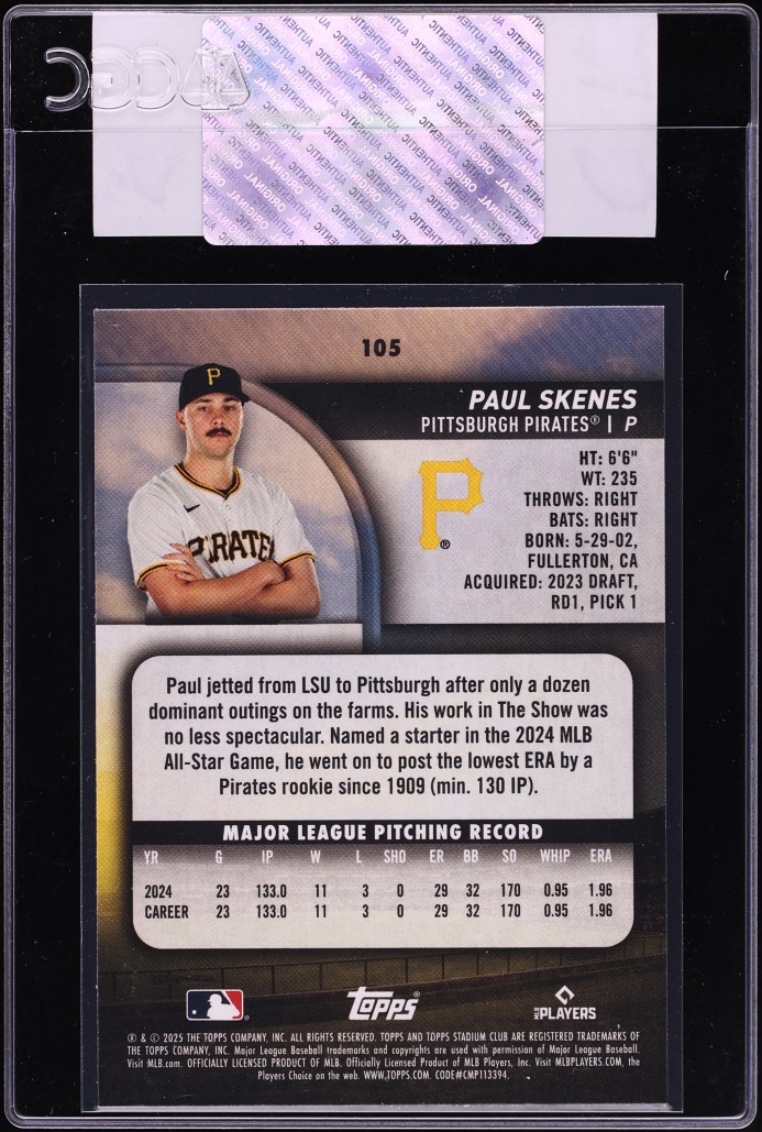 2025 Stadium Club Paul Skenes #105 CGC AUTH
