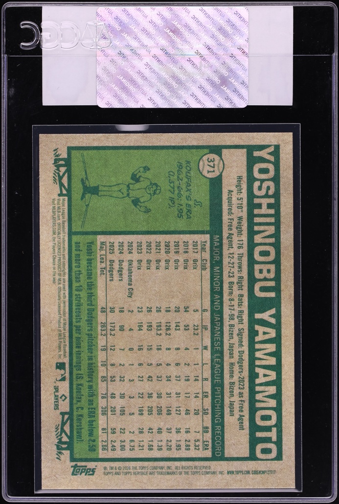 2026 Topps Heritage Yoshinobu Yamamoto #371 CGC AUTH