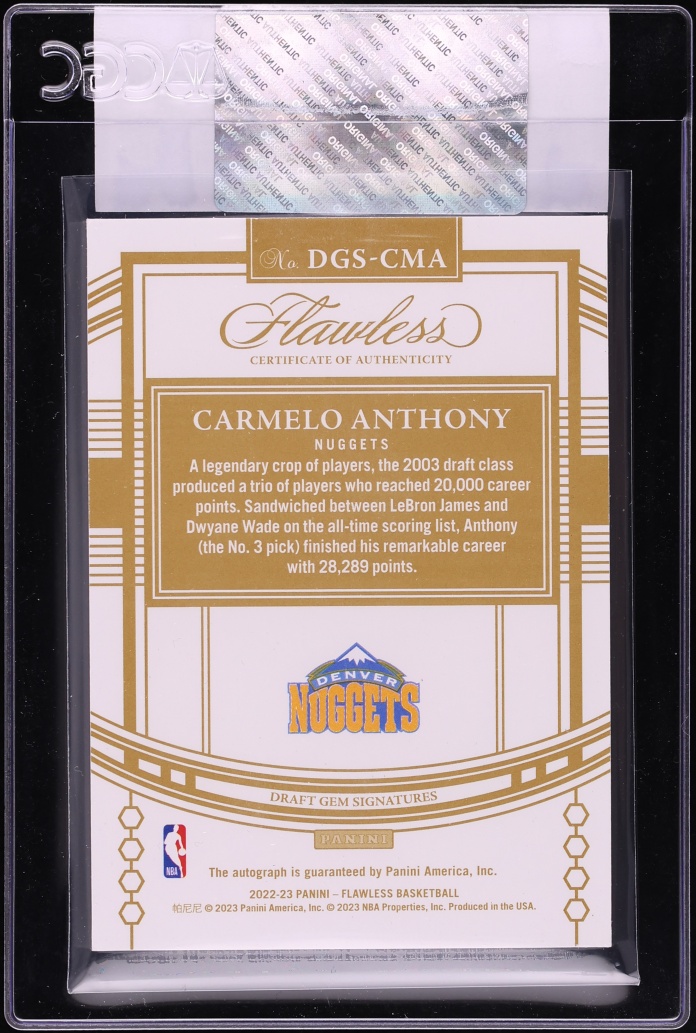 2022 Panini Flawless Draft Gem Signatures Carmelo Anthony AUTO /25 #DGS-CMA CGC AUTH