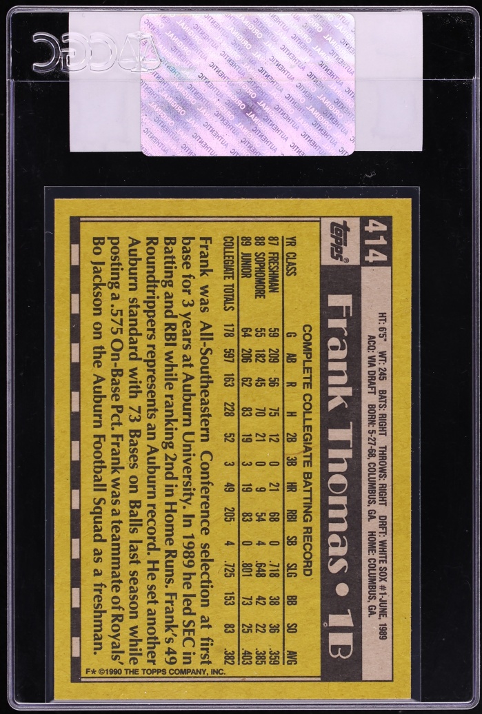 1990 Topps Frank Thomas ROOKIE #414 CGC AUTH