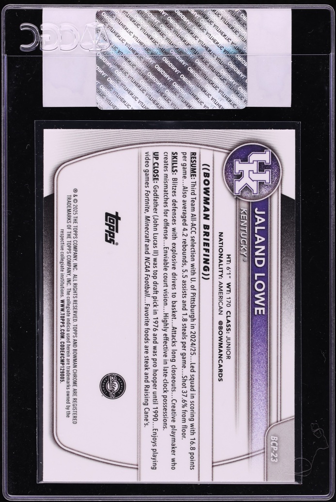 2025 Bowman Chrome Reptilian Refractor Jaland Lowe PROSPECT #BCP-23 CGC AUTH