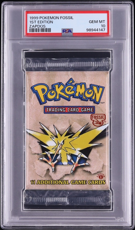 1999 Pokemon Fossil 1st Edition Zapdos Foil Pack PSA 10 GEM MINT