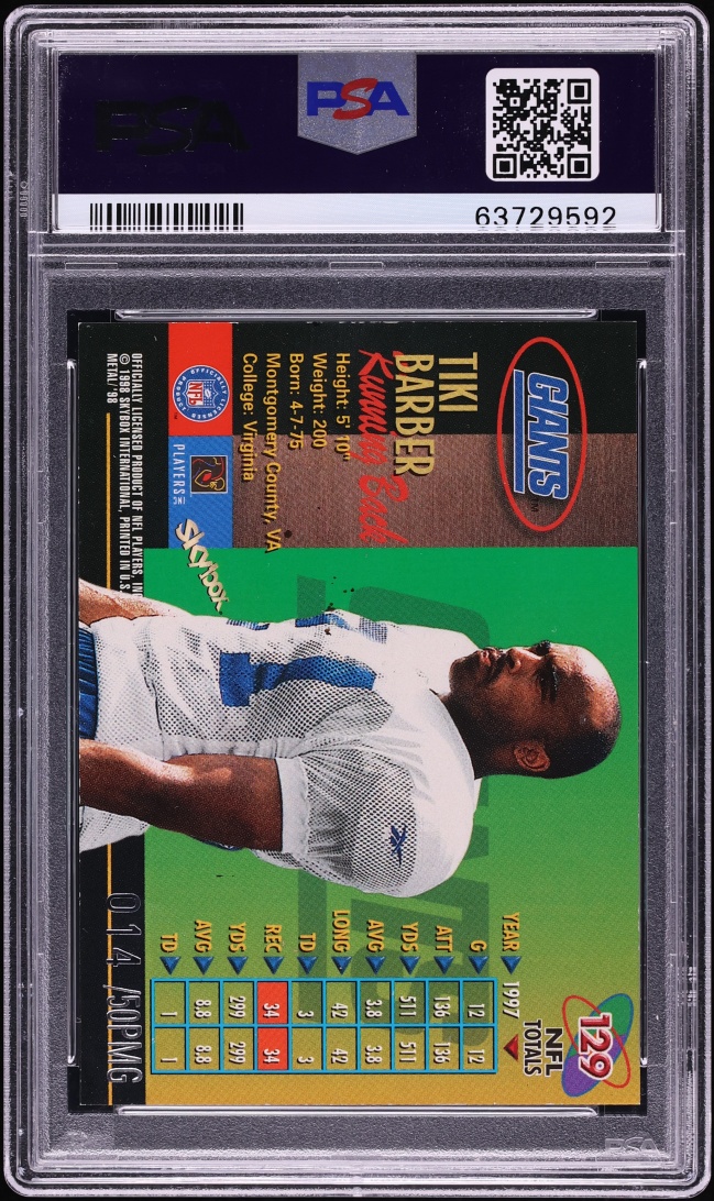 1998 Metal Universe Precious Metal Gems PMG Tiki Barber /50 #129 PSA 6 EXMT