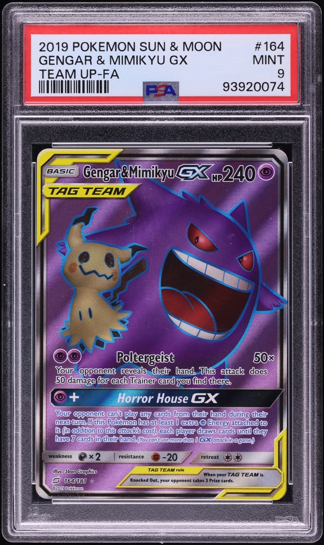 2019 Pokemon Sun & Moon Team Up Full Art Gengar & Mimikyu GX #164 PSA 9 MINT