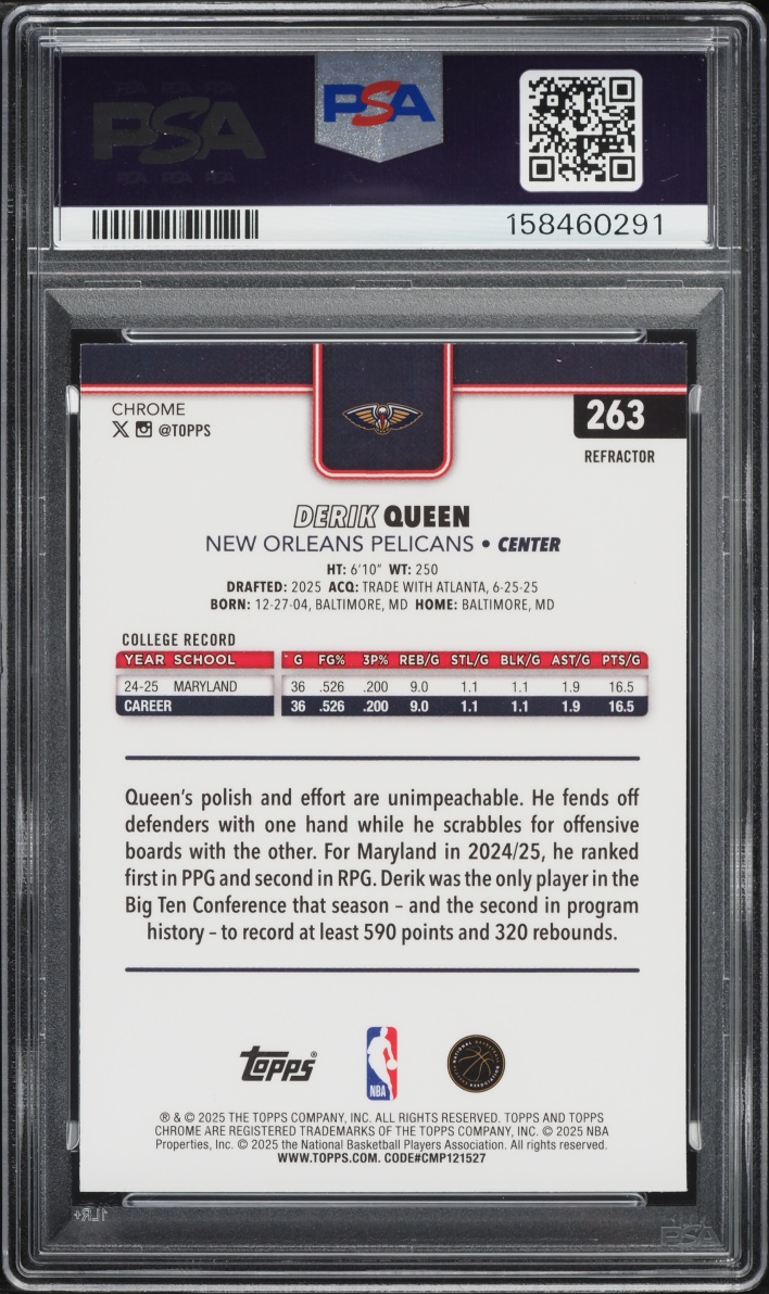 2025 Topps Chrome Refractor Derik Queen ROOKIE #263 PSA 10 GEM MINT
