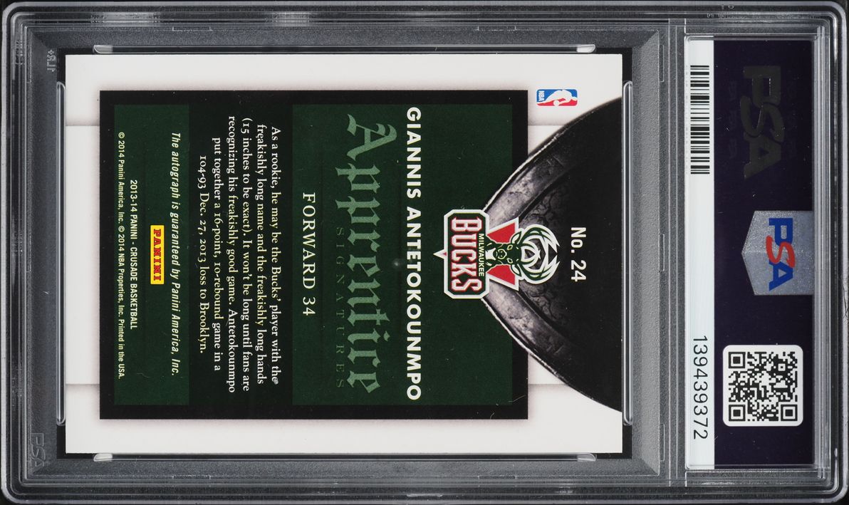 2013 Panini Crusade Apprentice Giannis Antetokounmpo ROOKIE AUTO #24 PSA 9 MINT