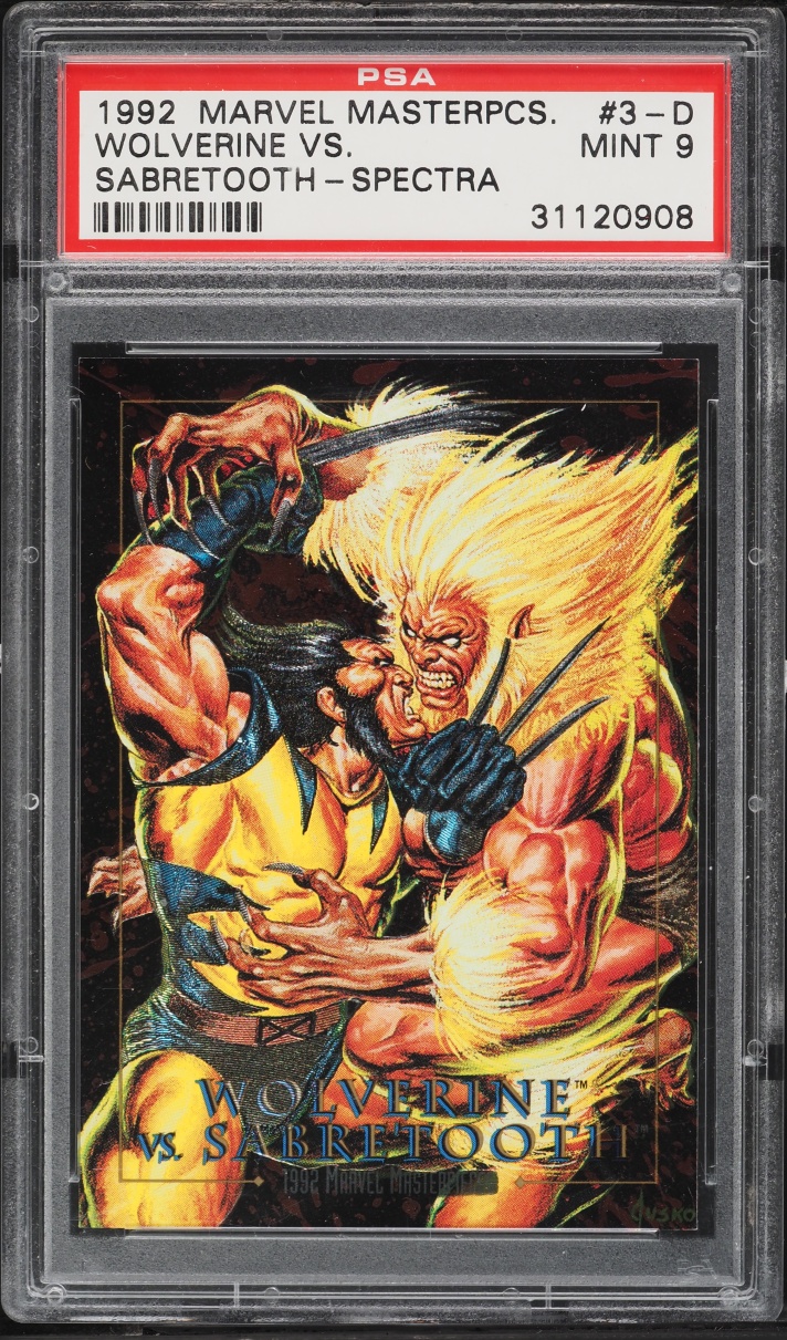 1992 Skybox Marvel Masterpieces Battle Spectra Sabretooth Vs Wolverine #3D PSA 9 MINT