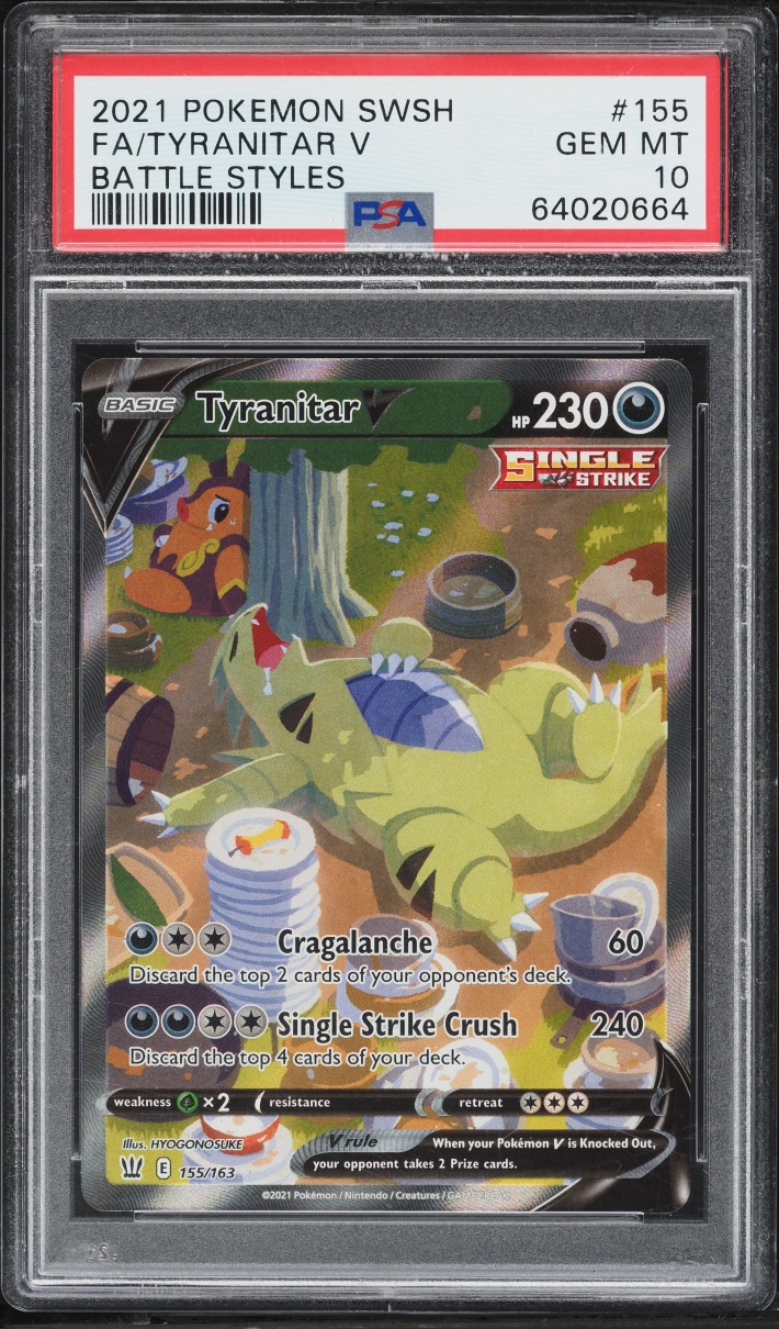 2021 Pokemon Sword & Shield Battle Styles Full Art Tyranitar V #155 PSA 10 GEM MINT