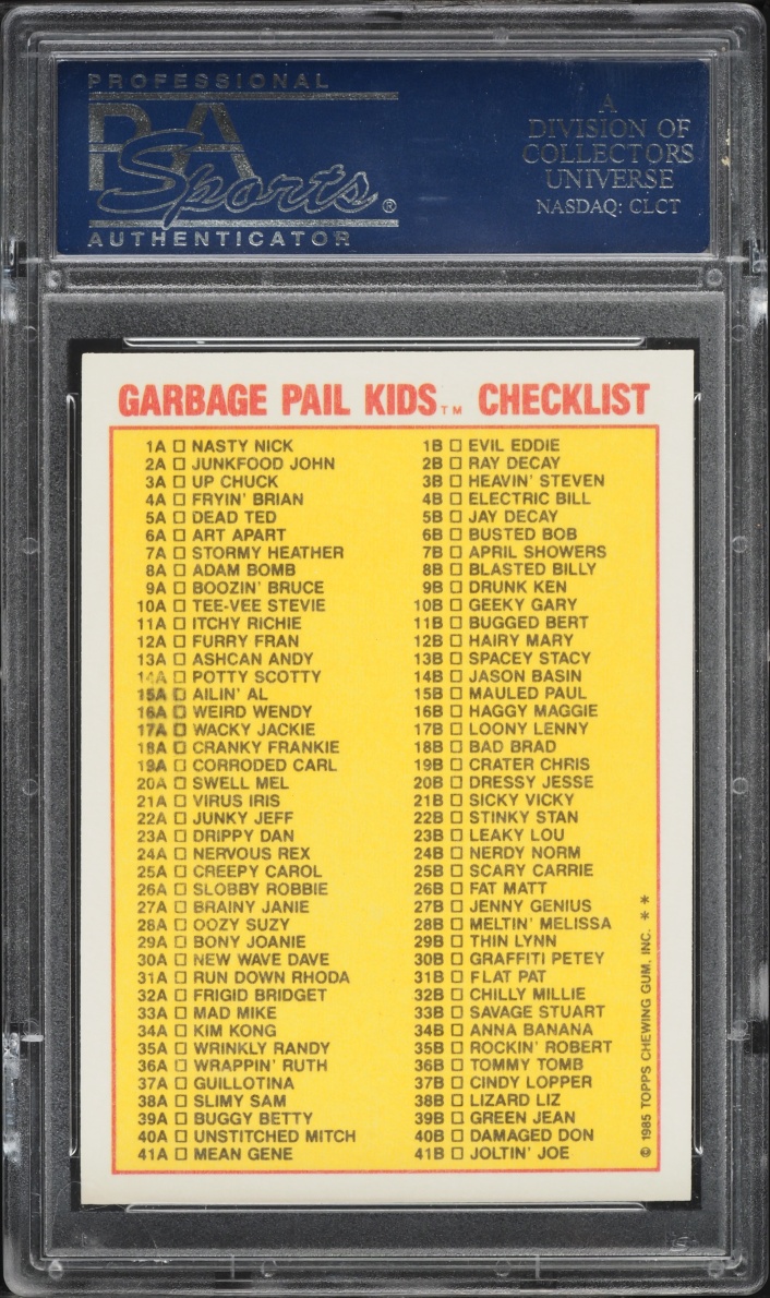1985 Topps Garbage Pail Kids Stickers Adam Bomb CHECKLIST #8a PSA 9 MINT