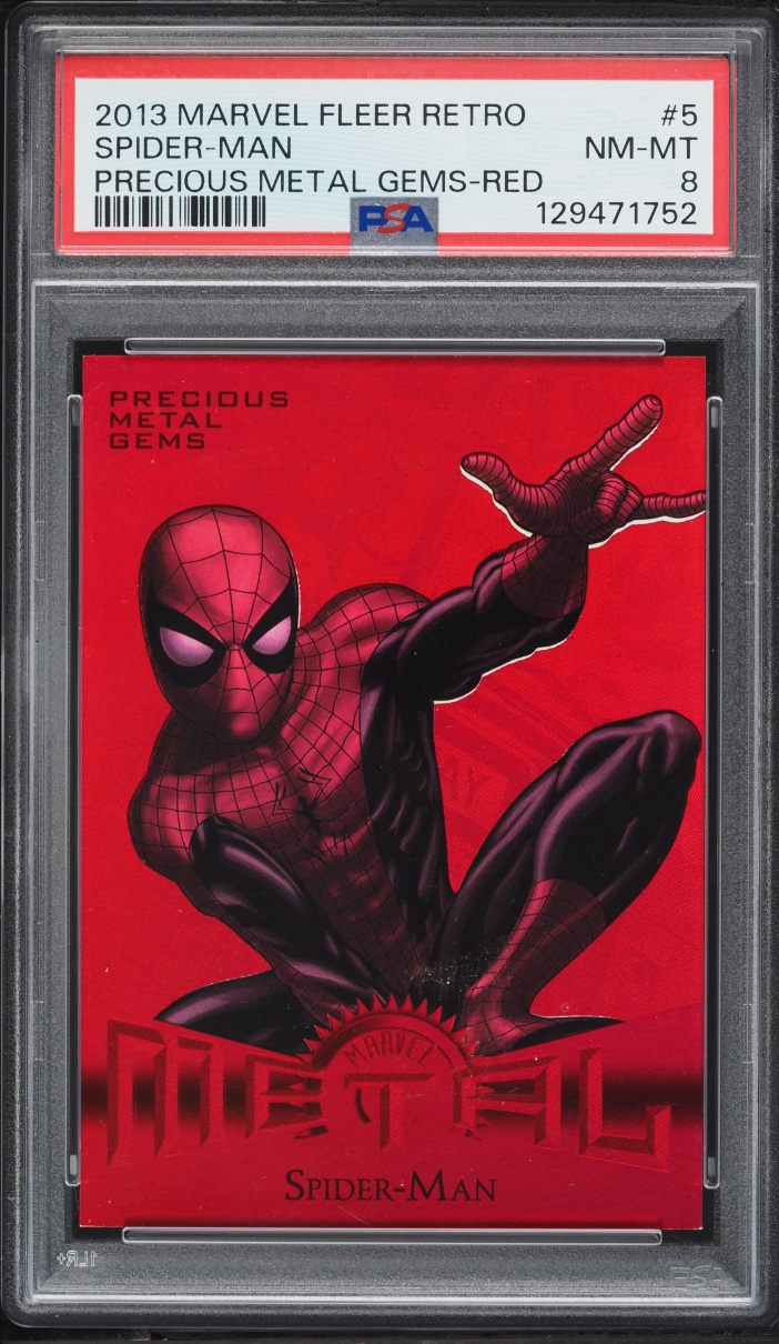 2013 Marvel Fleer Retro Precious Metal Gems PMG Red Spider-Man /100 PSA 8 NM-MT