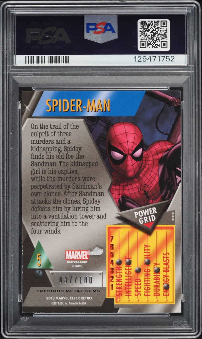 2013 Marvel Fleer Retro Precious Metal Gems PMG Red Spider-Man /100 PSA 8 NM-MT