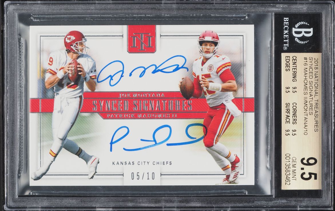 2018 National Treasures Synced Patrick Mahomes II Joe Montana AUTO /10 BGS 9.5
