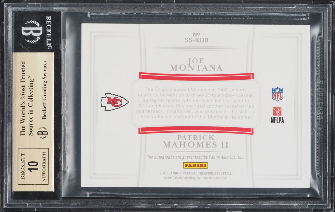 2018 National Treasures Synced Patrick Mahomes II Joe Montana AUTO /10 BGS 9.5