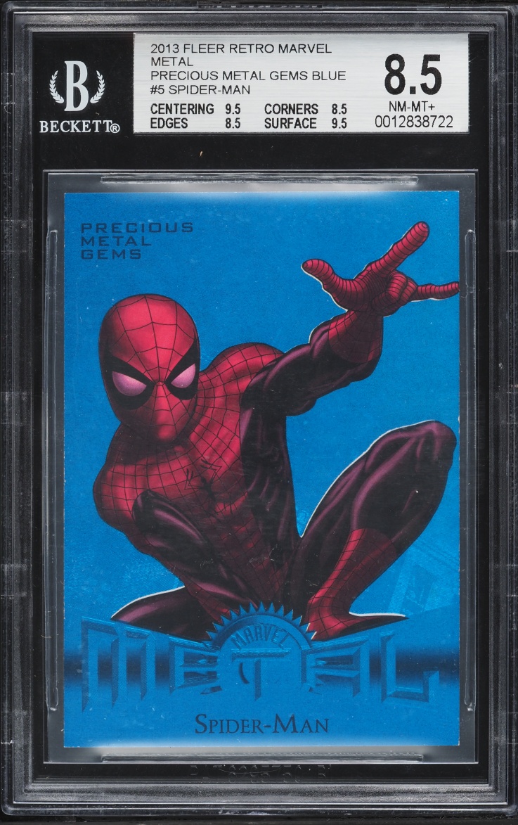 2013 Fleer Retro Marvel Precious Metal Gems PMG Blue Spider-Man 1/50 #5 BGS 8.5 NM-MT+