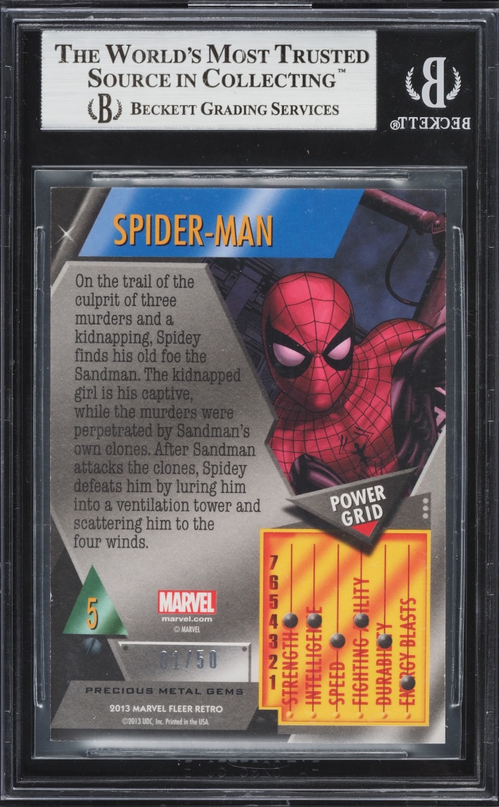 2013 Fleer Retro Marvel Precious Metal Gems PMG Blue Spider-Man 1/50 #5 BGS 8.5 NM-MT+